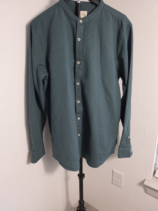 E.T.A Westside Other - E.T.A. Westside Teal Green Mandarin Collar Shirt Mens XL Long Sleeve Cotton